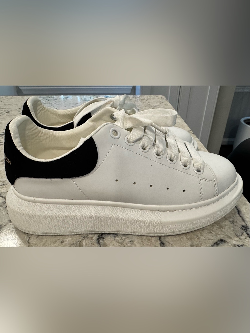 Alexander McQueen Oversized Sneakers White Black Heel Leather Shoes Size 39